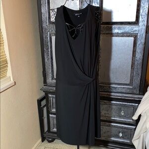 Jones New York Black Asymmetrical Wrap Midi Dress